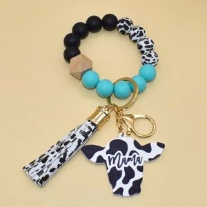 Cow print mama keychain
